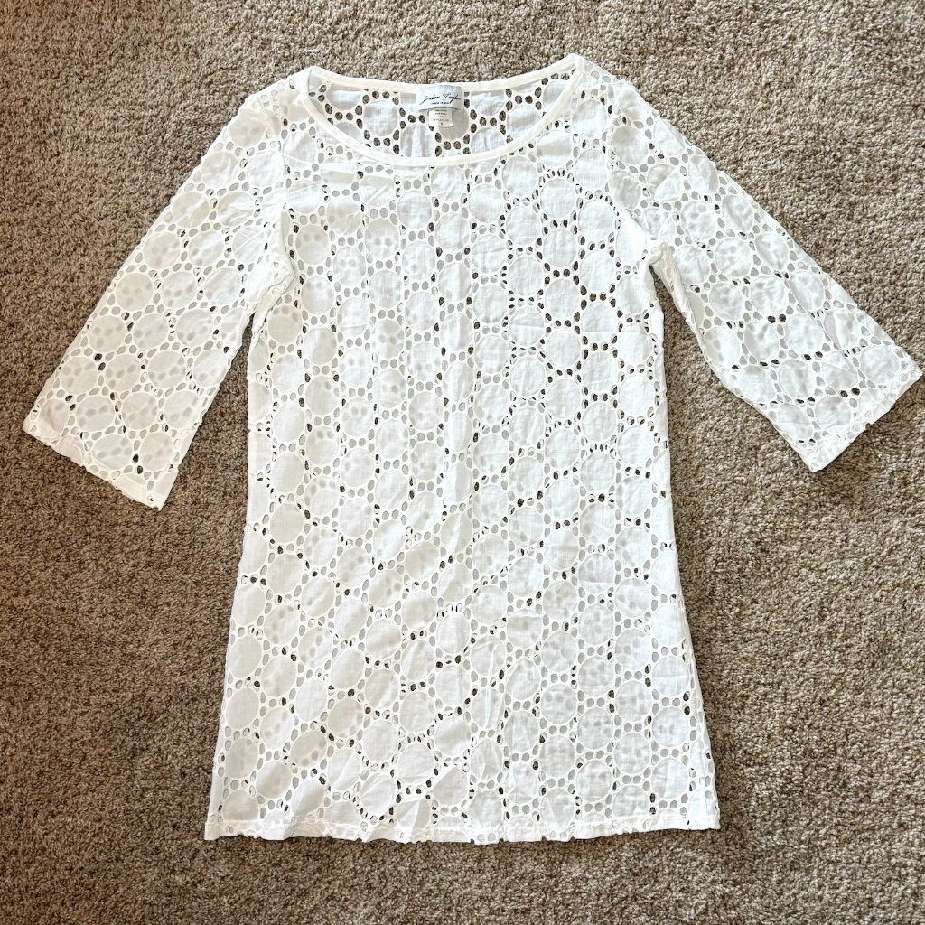 Jordan Taylor Usa 100% Cotton White Sheath Dress Cover-Up Resortwear Lace Small